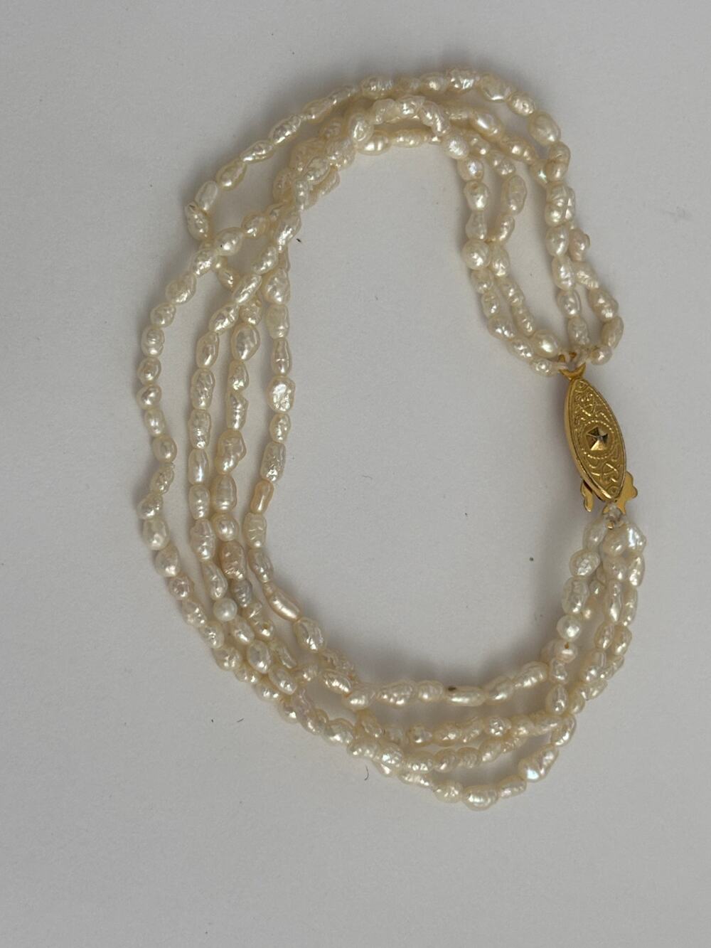 Vintage Freshwater Pearls Beaded Bracelet Gold Tone Clasp Rice Pearls